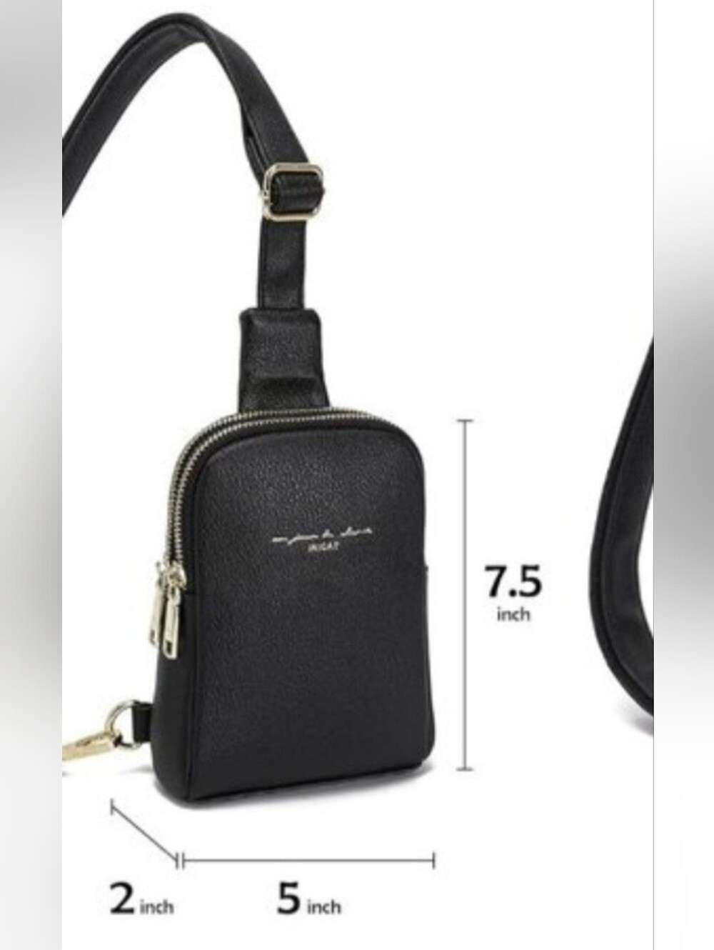 Inicat Black Crossbody Sling Bag -Vegan Leather Silver Hardware - Picture 4 of 12